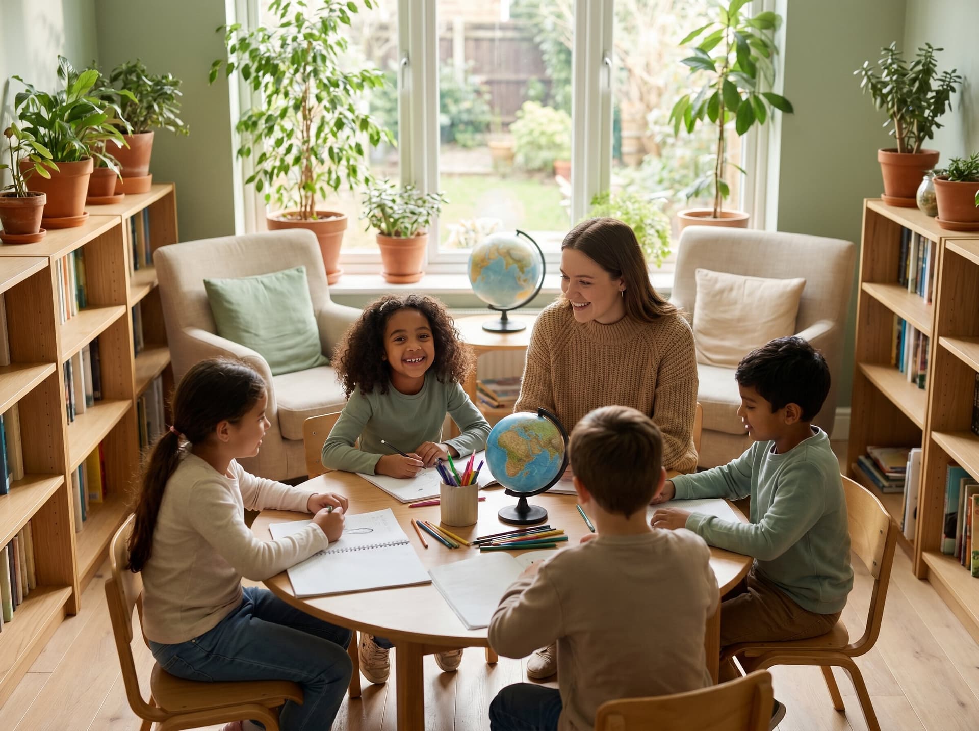 Children learning together in a micro school